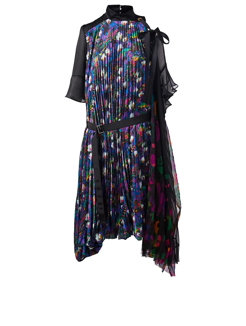 Asymmetric Pleated Dress Floral Print