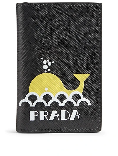 Printed Saffiano Leather Bifold Card Holder