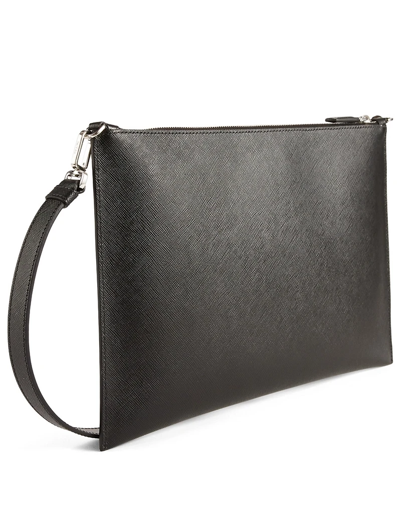 Printed Saffiano Leather Pouch With Strap