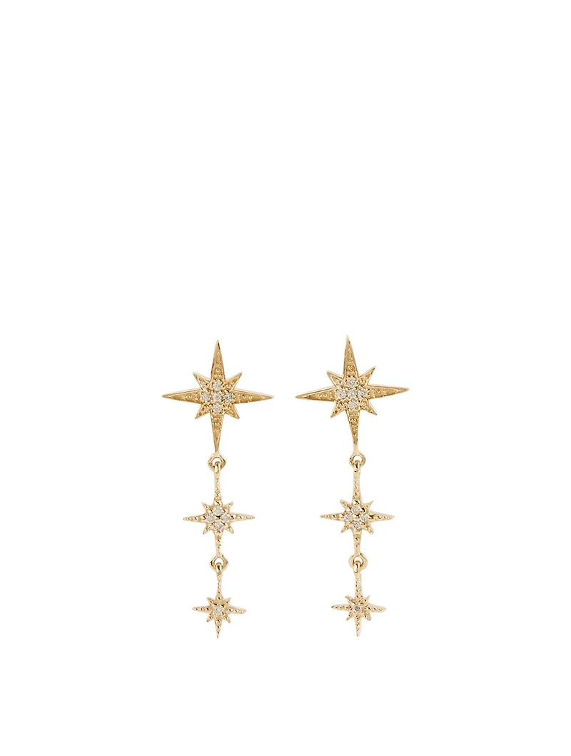 14K Gold Starburst Triple Drop Earrings With Diamonds