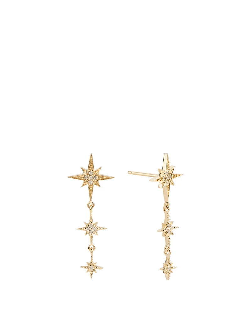 14K Gold Starburst Triple Drop Earrings With Diamonds