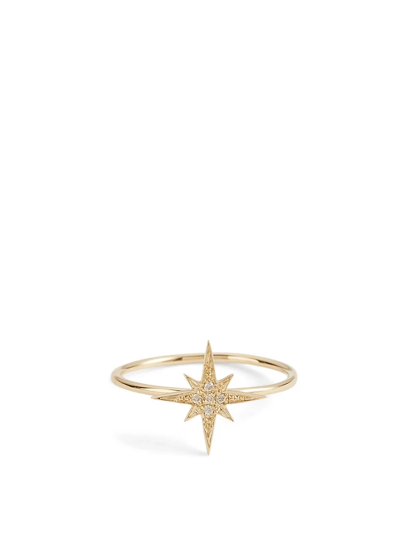 14K Gold Small Starburst Ring With Diamonds