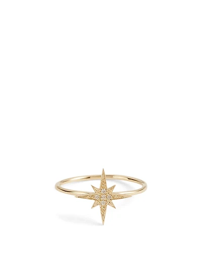 14K Gold Small Starburst Ring With Diamonds