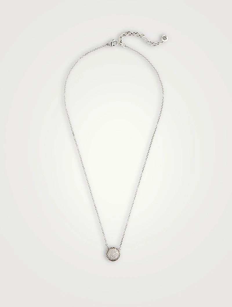 Carved Chain Silver Pendant Necklace With Diamonds