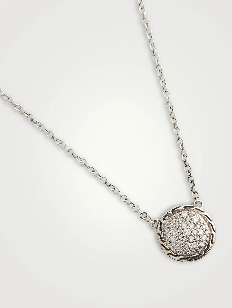 Carved Chain Silver Pendant Necklace With Diamonds