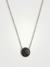 Carved Chain Silver Pendant Necklace With Black Spinel
