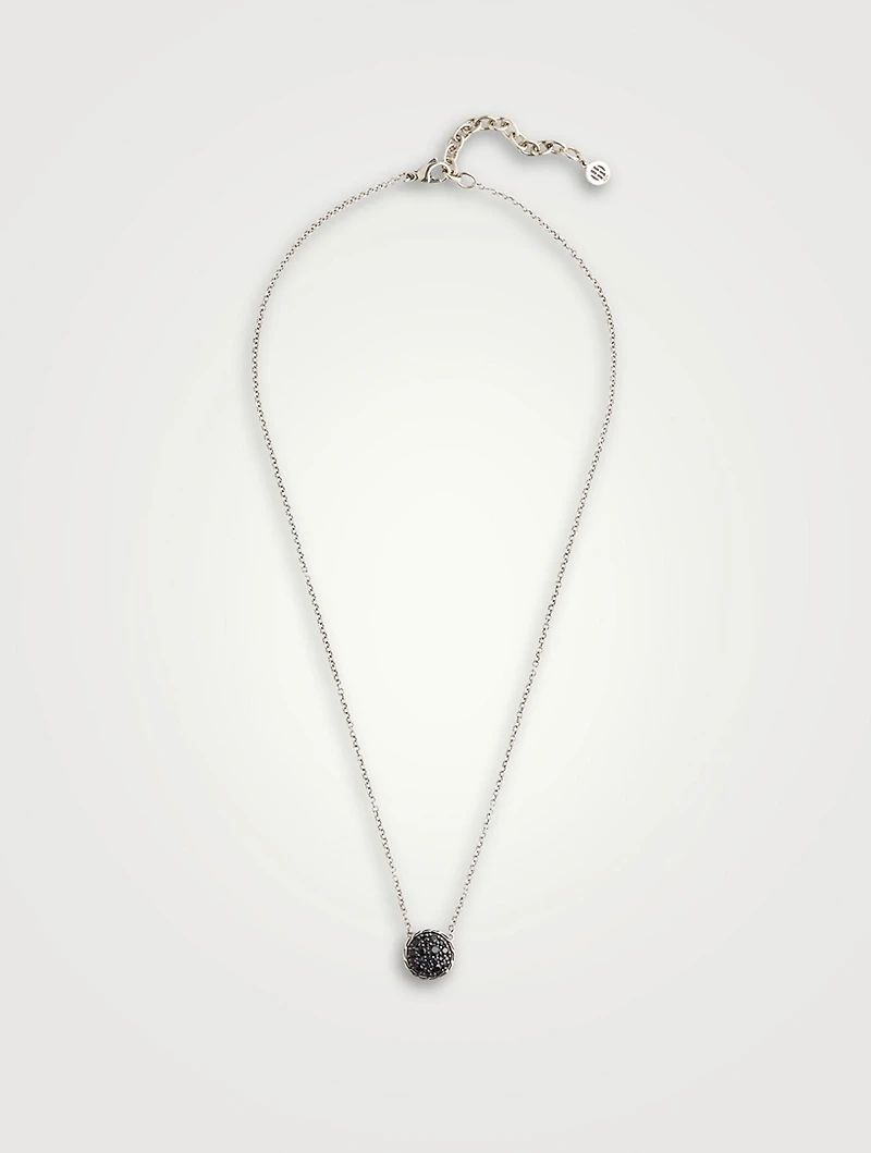 Carved Chain Silver Pendant Necklace With Black Spinel