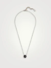 Carved Chain Silver Pendant Necklace With Black Spinel