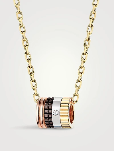 Quatre Classique Gold Mini Pendant Necklace With PVD And Diamond