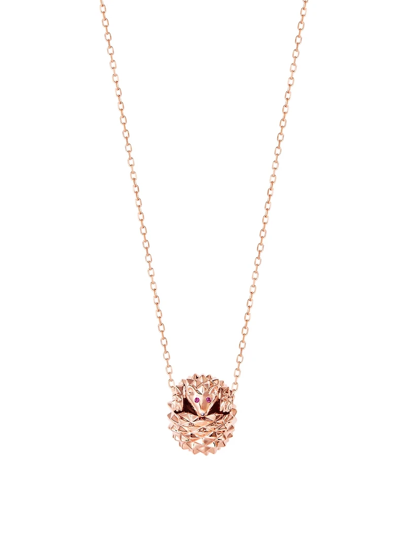 Hans The Hedgehog Rose Gold Pendant Necklace With Rubies And Black Diamond