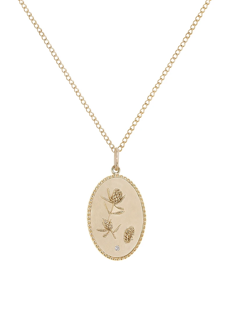 Protea 10K Gold Diamond Pendant Necklace - 18" Chain