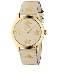 Medium G-Timeless Goldtone Leather Strap Watch