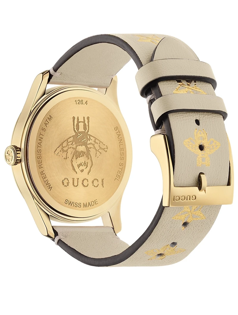 Medium G-Timeless Goldtone Leather Strap Watch
