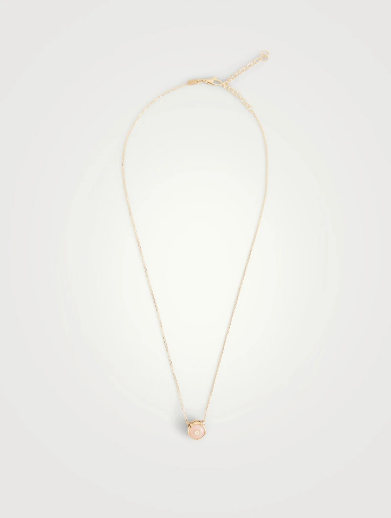18K Gold Feline Head Pendant Necklace With Pink Opal And Diamond