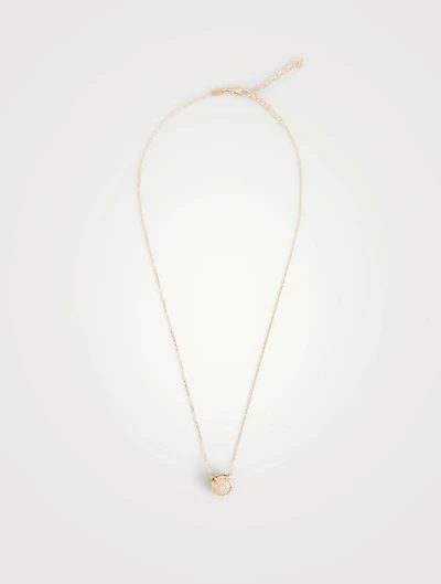 18K Gold Feline Head Pendant Necklace With Pink Opal And Diamond