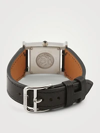 Heure H PM Leather Strap Watch With Diamonds