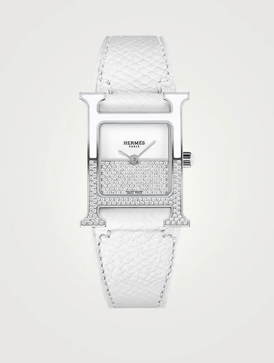 Heure H PM Leather Strap Watch With Diamonds