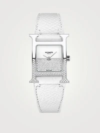 Heure H PM Leather Strap Watch With Diamonds