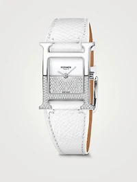 Heure H PM Leather Strap Watch With Diamonds