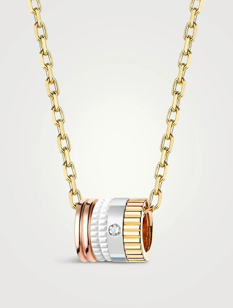 Mini White Edition Gold Ring Pendant Necklace With Diamond
