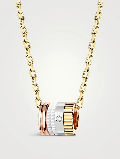 Mini White Edition Gold Ring Pendant Necklace With Diamond