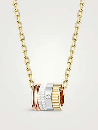 Mini White Edition Gold Ring Pendant Necklace With Diamond
