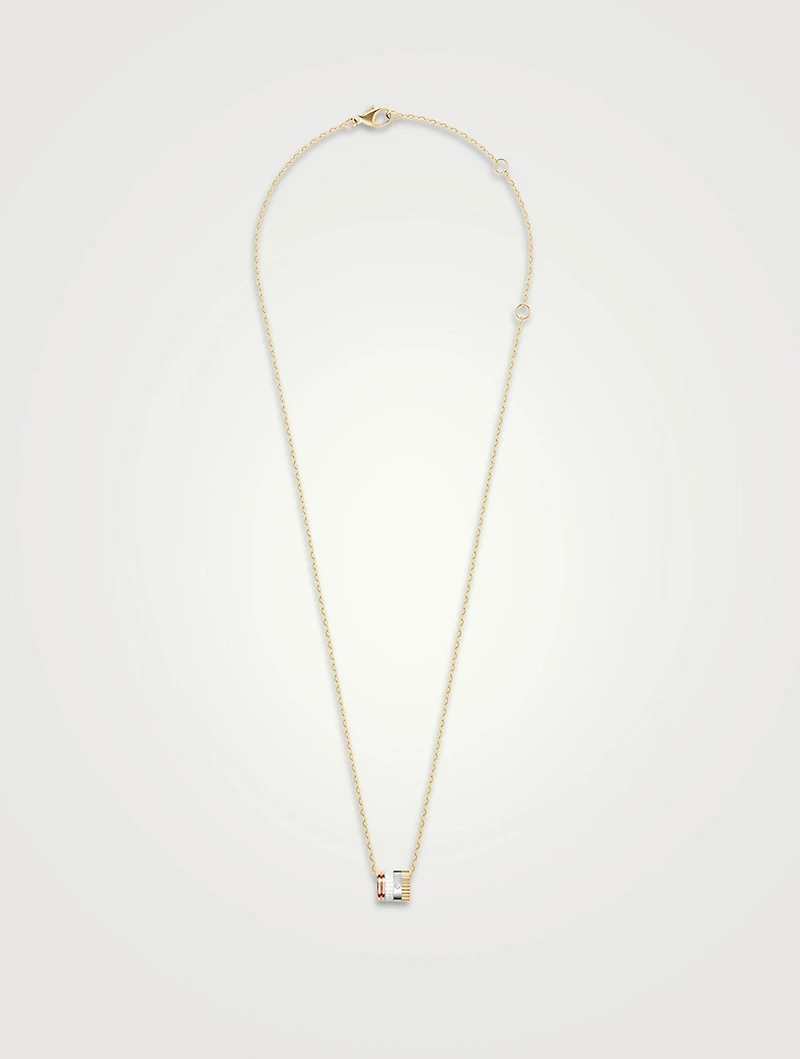 Mini White Edition Gold Ring Pendant Necklace With Diamond