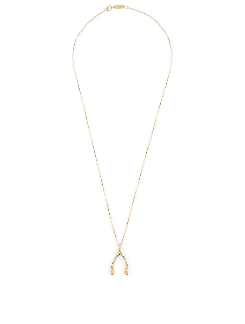 Gold Wishbone Necklace With Diamonds