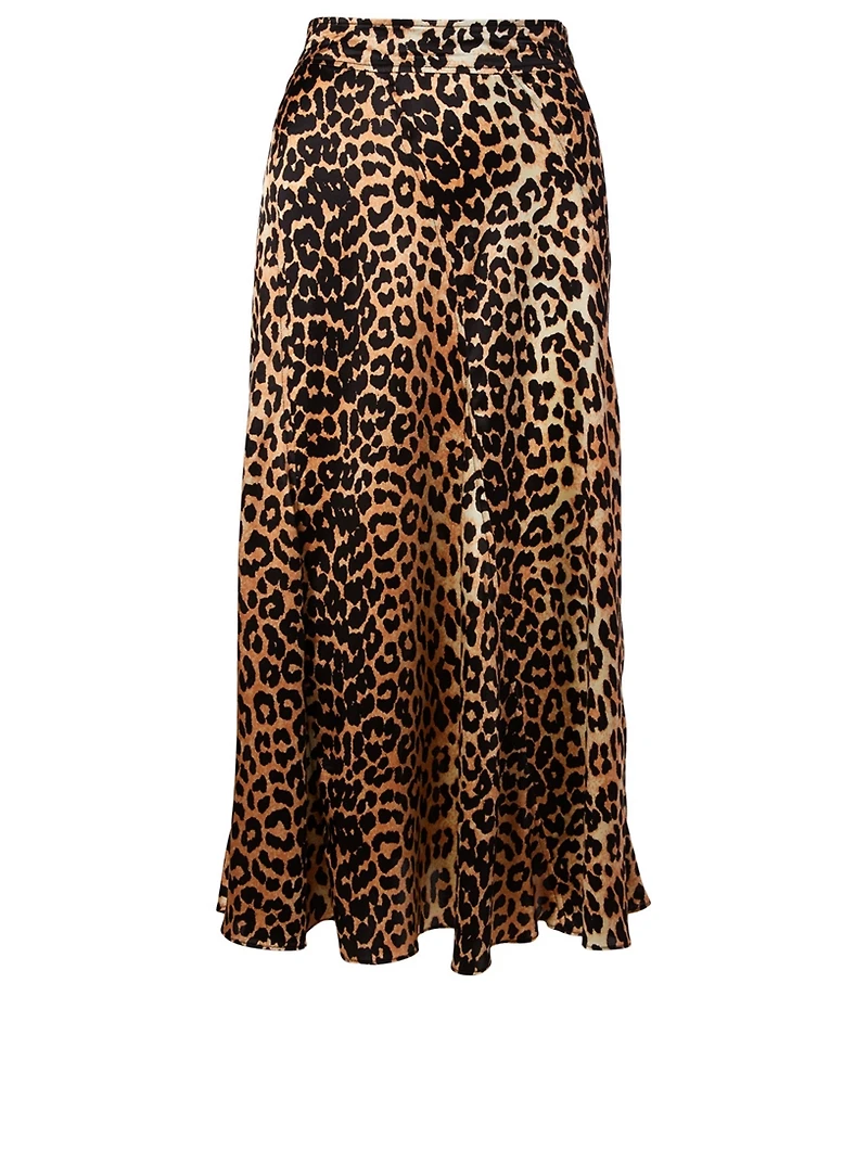 Stretch Silk Skirt Leopard Print