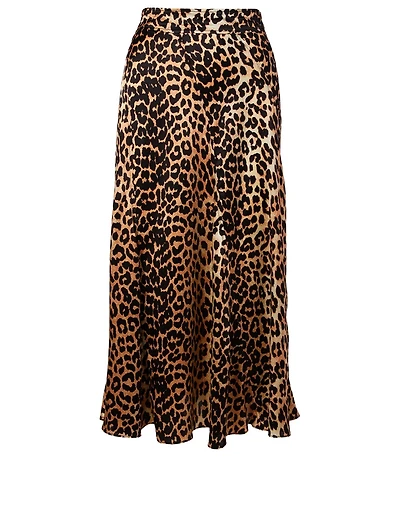 Stretch Silk Skirt Leopard Print