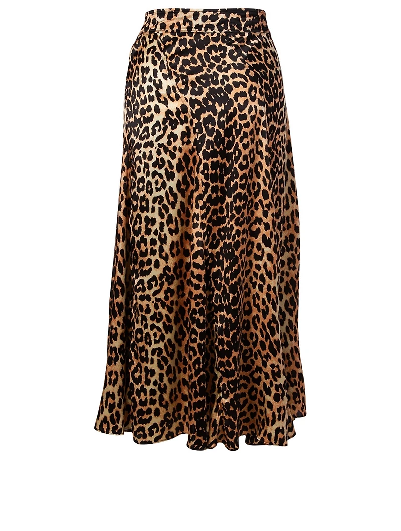 Stretch Silk Skirt Leopard Print
