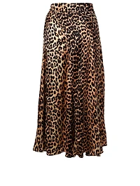 Stretch Silk Skirt Leopard Print