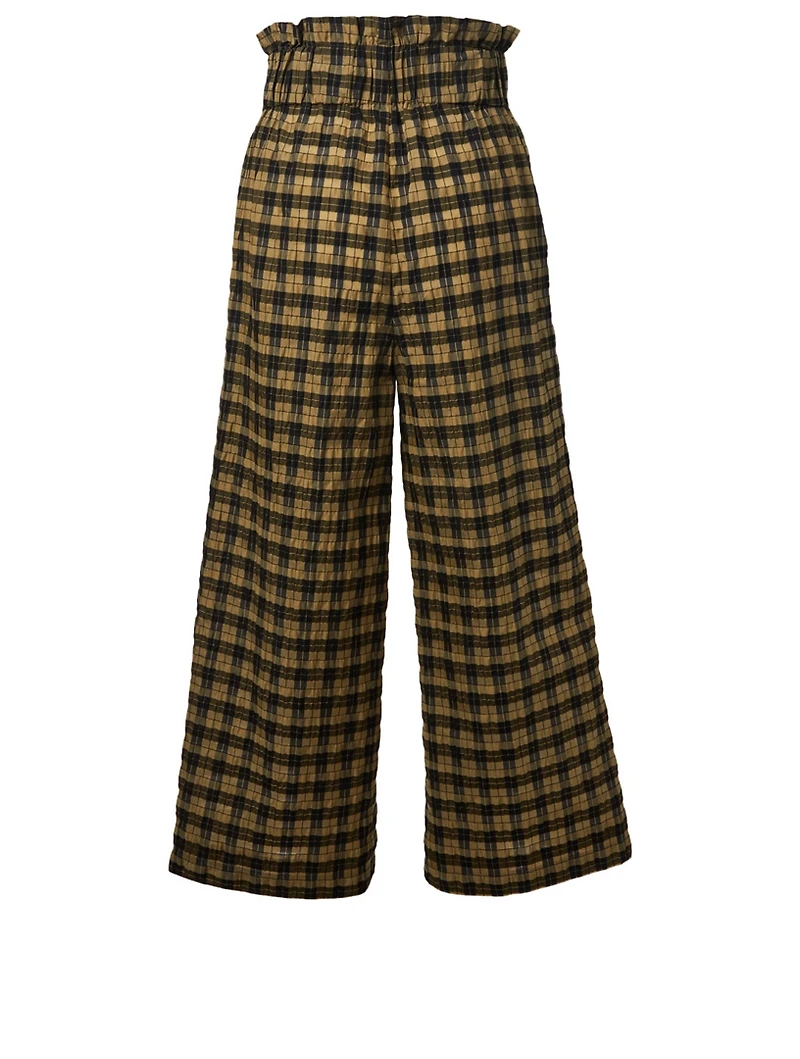 Charron Seersucker Wide-Leg Pants Check