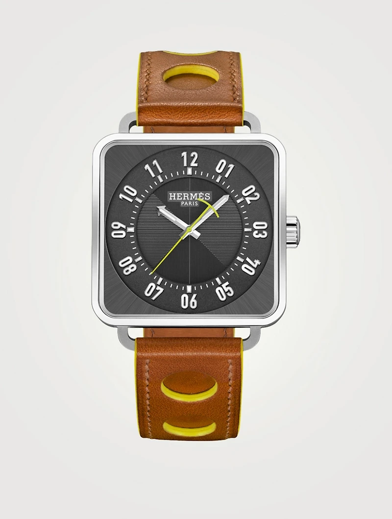 Carre H MM Leather Strap Watch