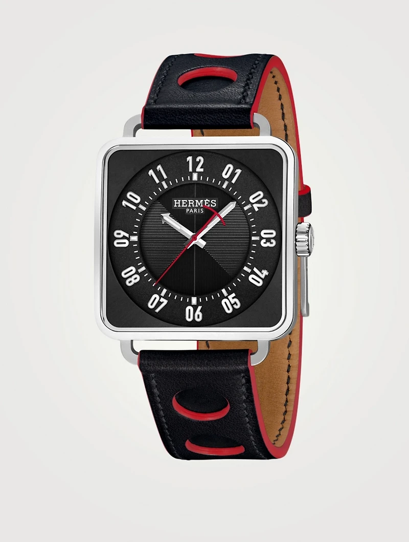 Carre H MM Leather Strap Watch