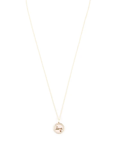 14K Gold Love Script Tableau Medallion Necklace With Diamonds