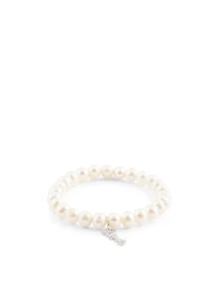 Beaded Pearl Bracelet With 14K White Gold Mini Diamond "Love" Charm