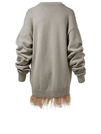 Cable-Knit Oversized V-Neck Cardigan With Ostrich Feathers