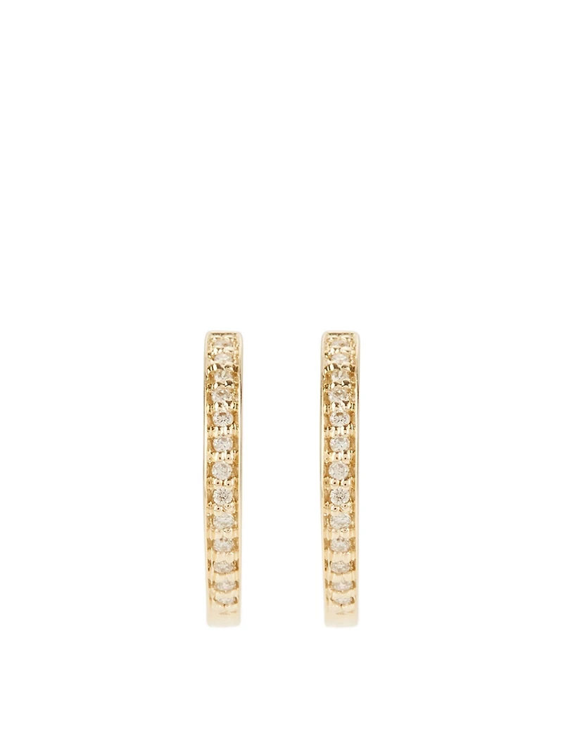 Small 14K Gold Huggie Earrings With Diamonds