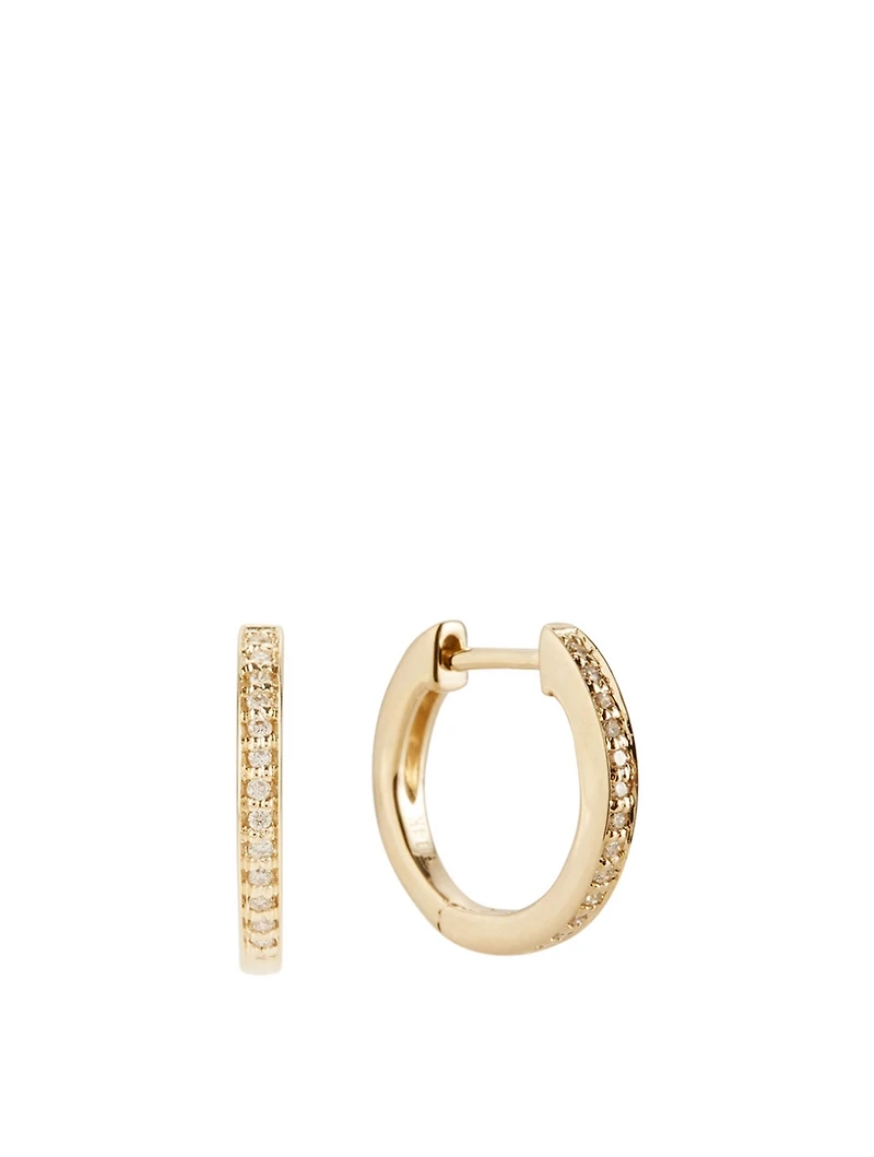 Small 14K Gold Huggie Earrings With Diamonds