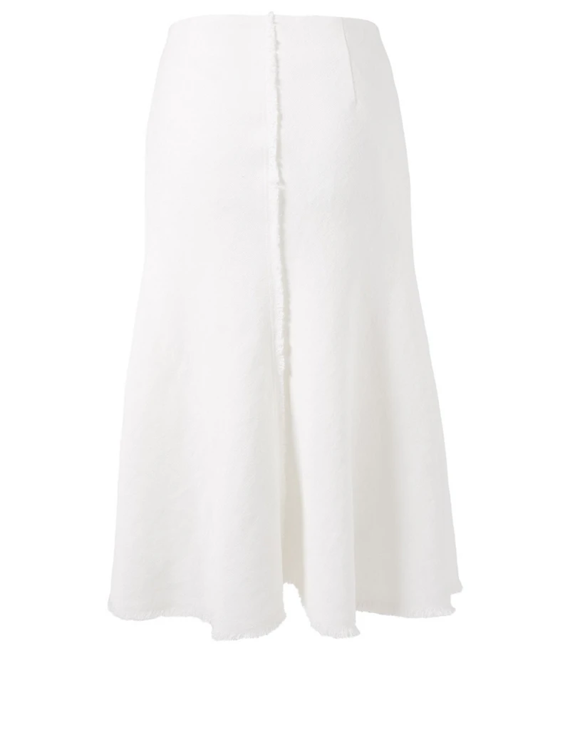 Raw-Edge Linen Flared Skirt
