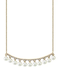 14K Gold Bar Necklace With Pearls And Diamonds
