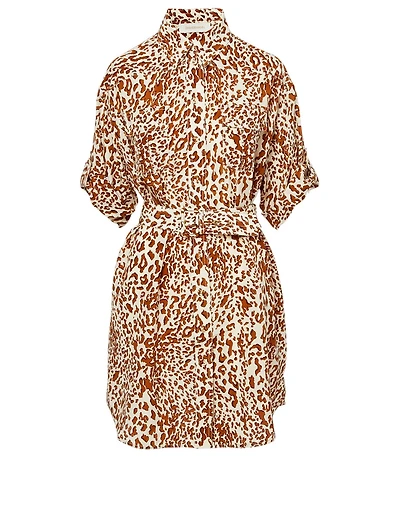 Utility Silk Shirt Dress Leopard Print