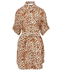 Utility Silk Shirt Dress Leopard Print