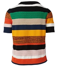 Cotton Short-Sleeve Sweater Stripe Print