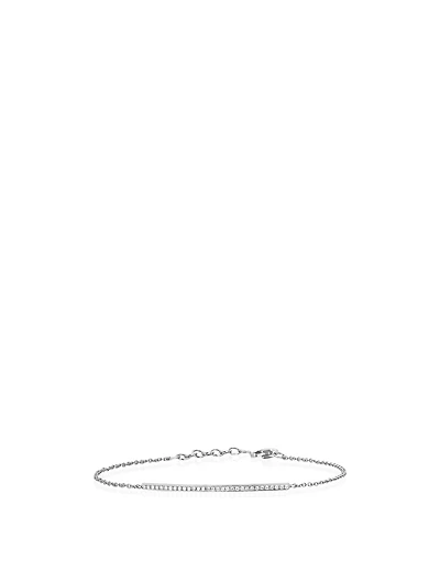 14K White Gold Bar Chain Bracelet With Diamonds