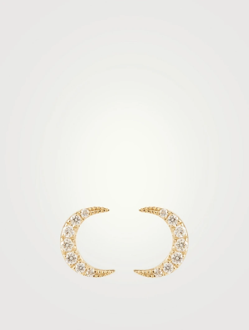 14K Gold Moon Stud Earrings With Diamonds