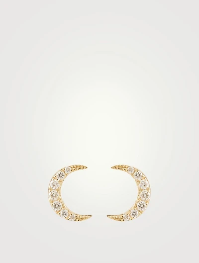14K Gold Moon Stud Earrings With Diamonds