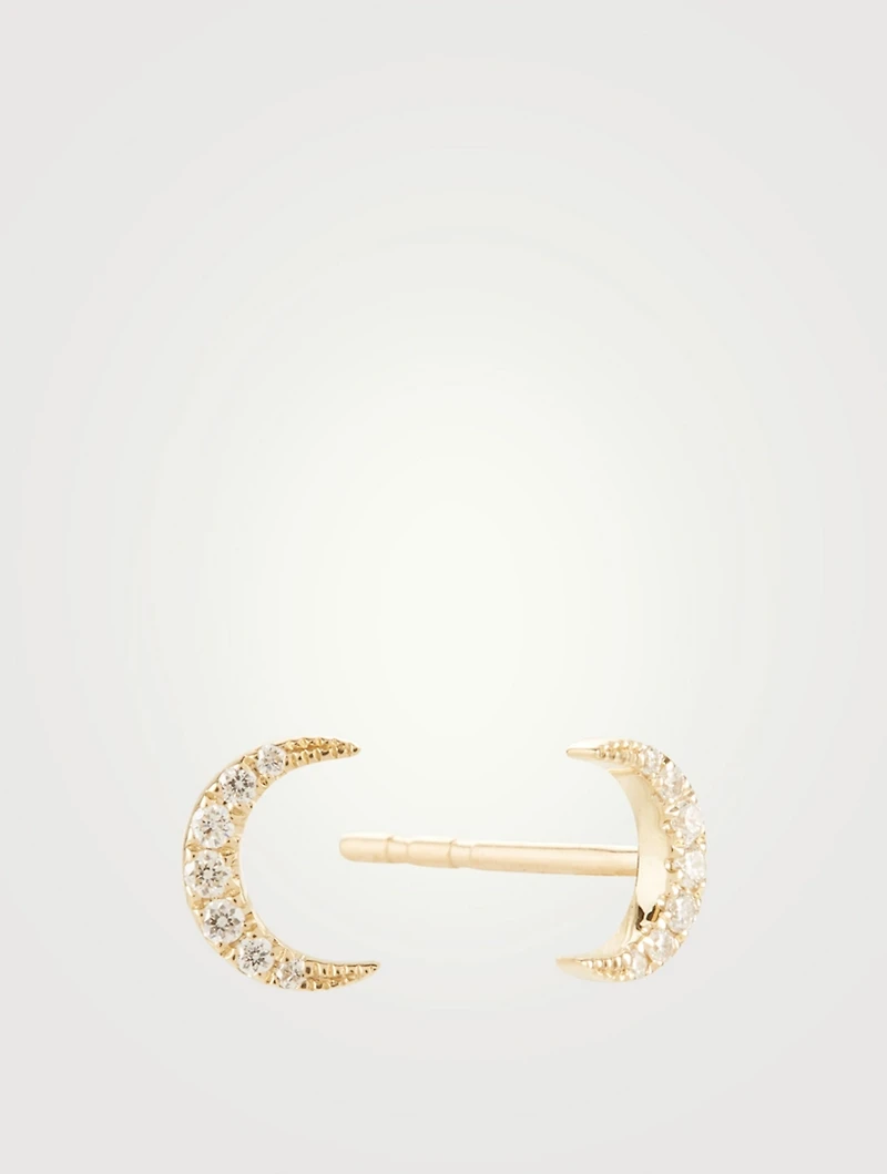 14K Gold Moon Stud Earrings With Diamonds