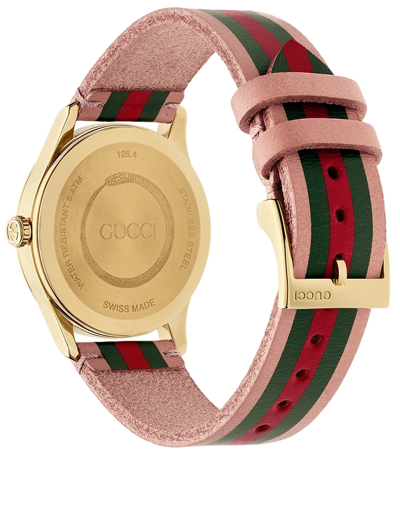 G-Timeless Goldtone Web Leather Strap Watch